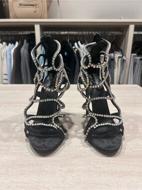 Giuseppe Zanotti Black Crystal-Strap High Heel Sandals